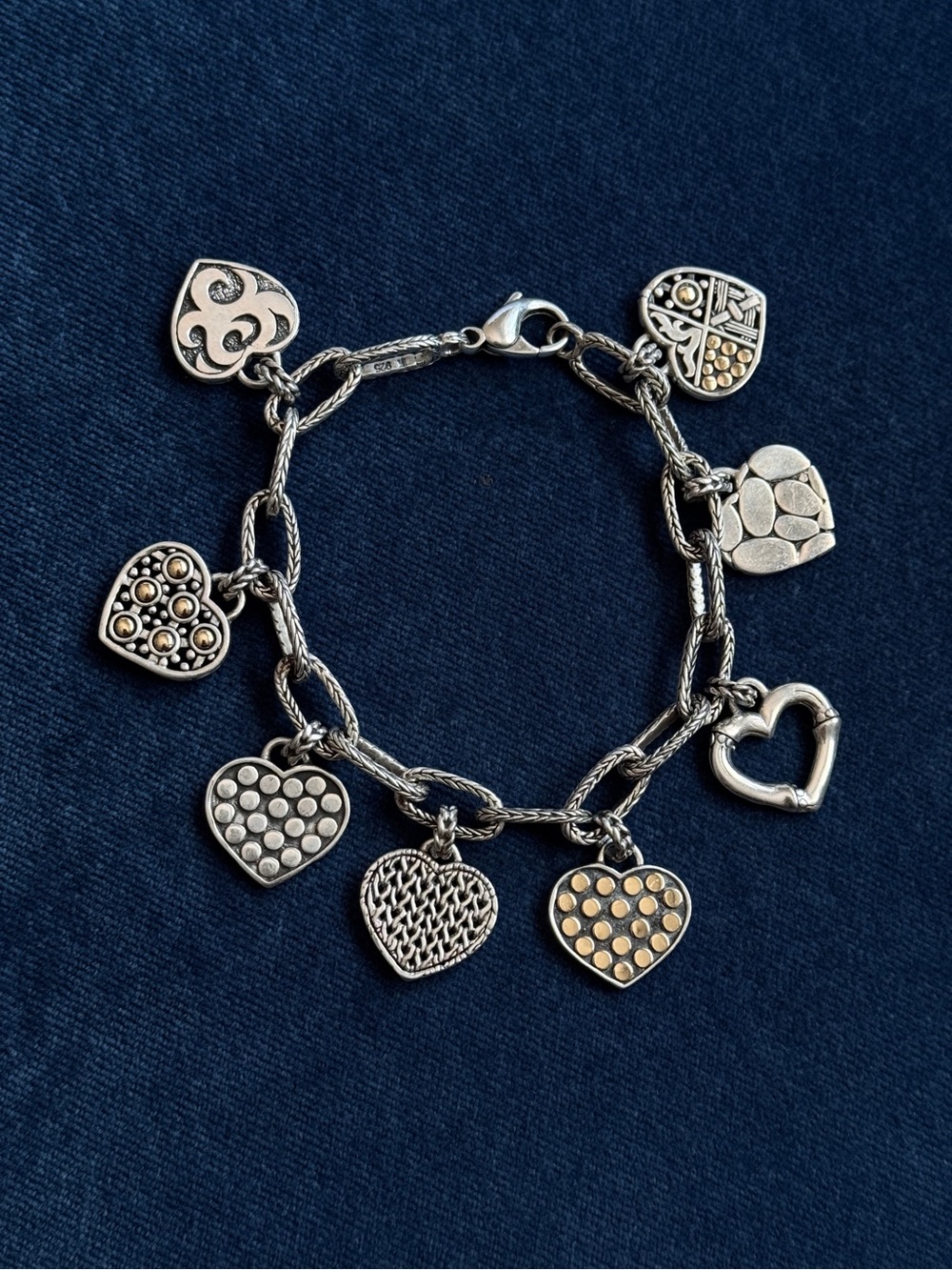 JOHN HARDY HEART DOT CHARM
BRACELET 18K  GOLD STERLING SILVER RARE 7.5"
